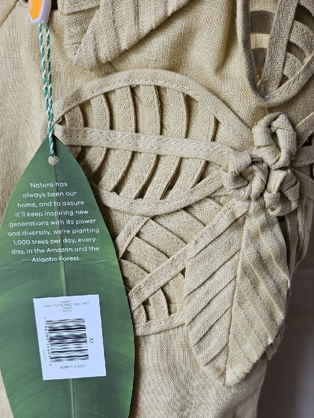 FARM Rio Olive/Sand Color Flower A-Line Linen Midi Dress - Picture 4 of 11